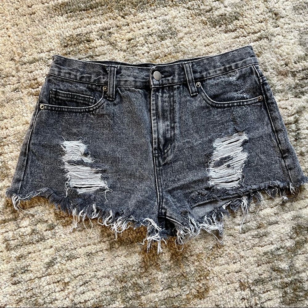 Black denim shorts